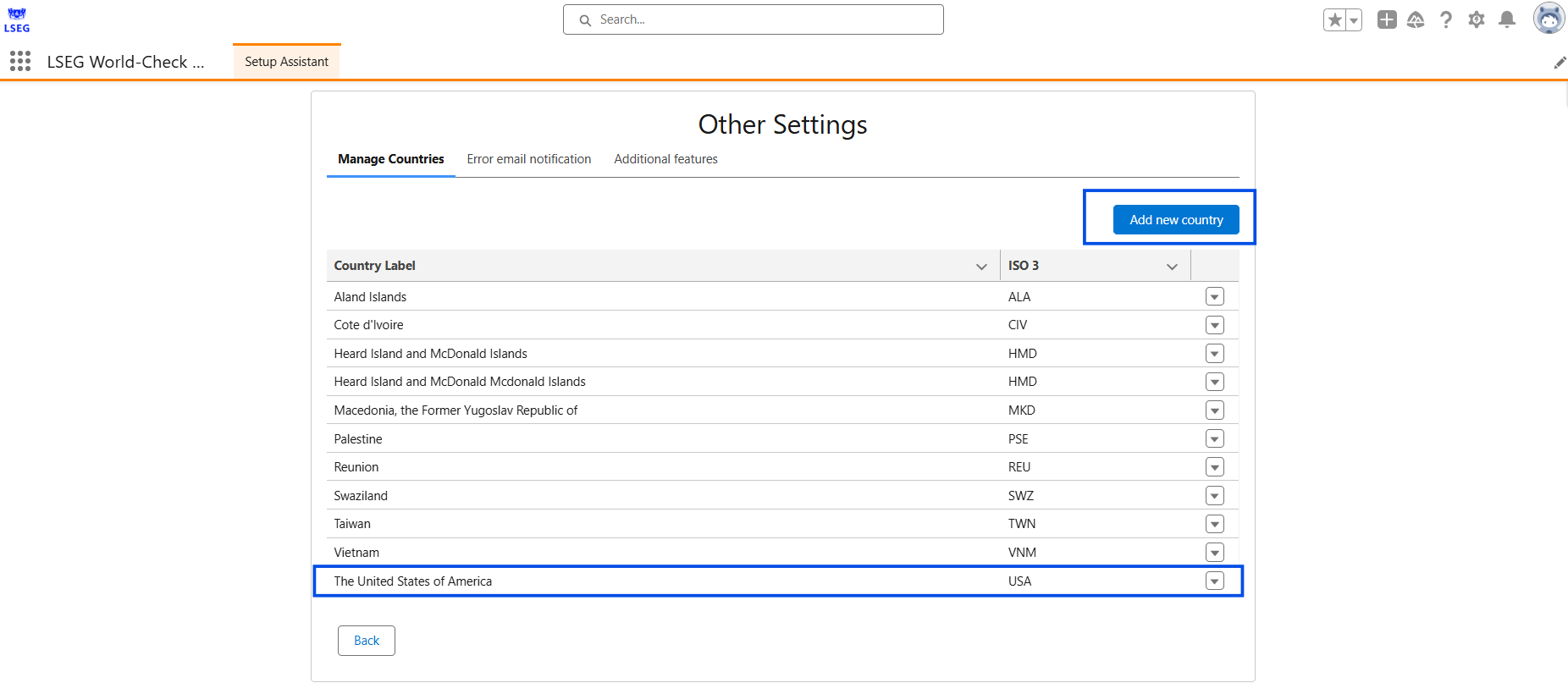 Manage Countries in 