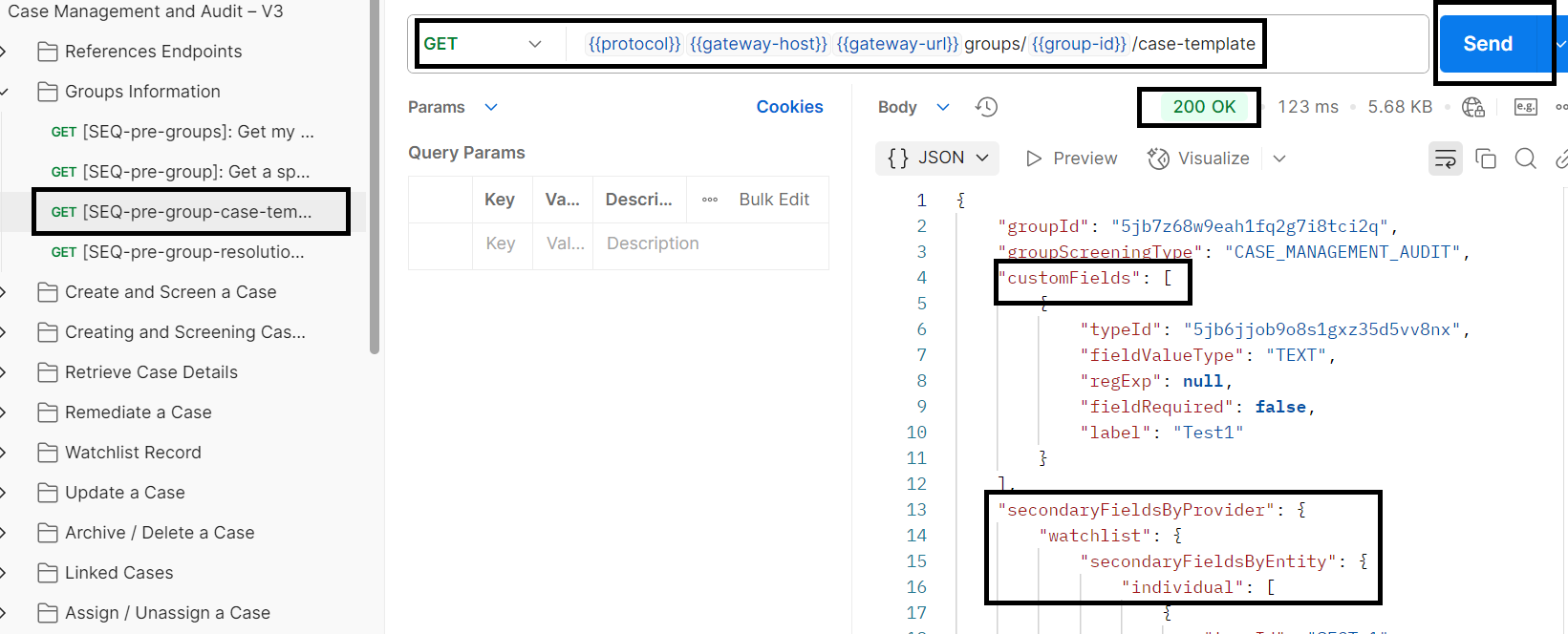 Get case template in Postman