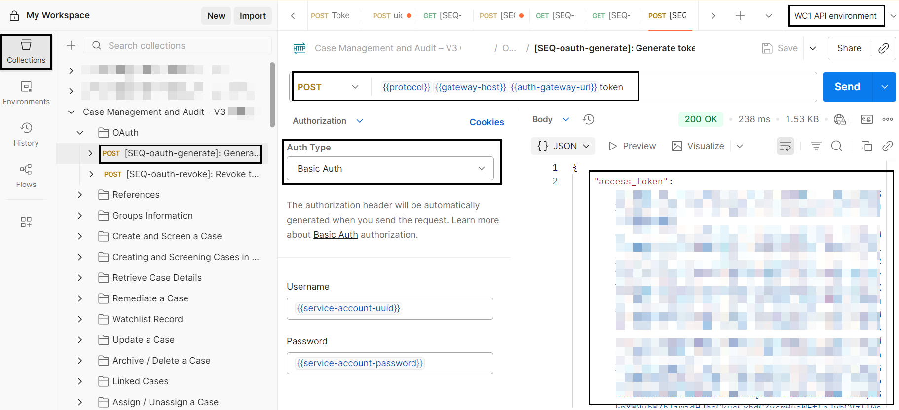 Postman screenshot of generating token