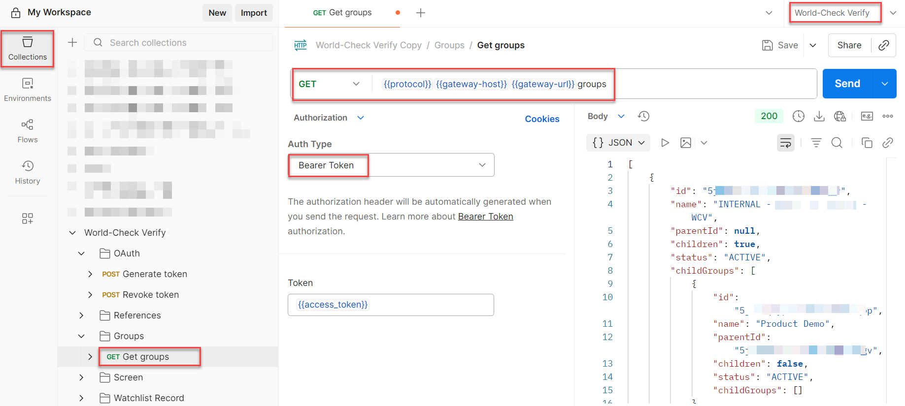 Get groups using Postman