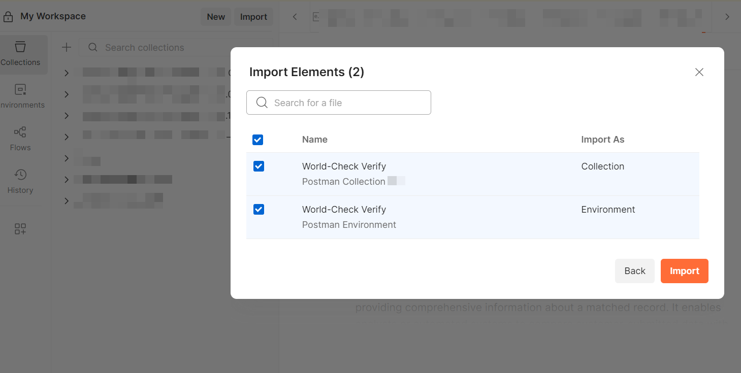 Import Postman collection and environment files
