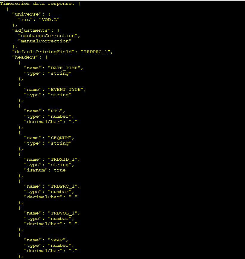 The example displays the raw data from the platform. In this example ...