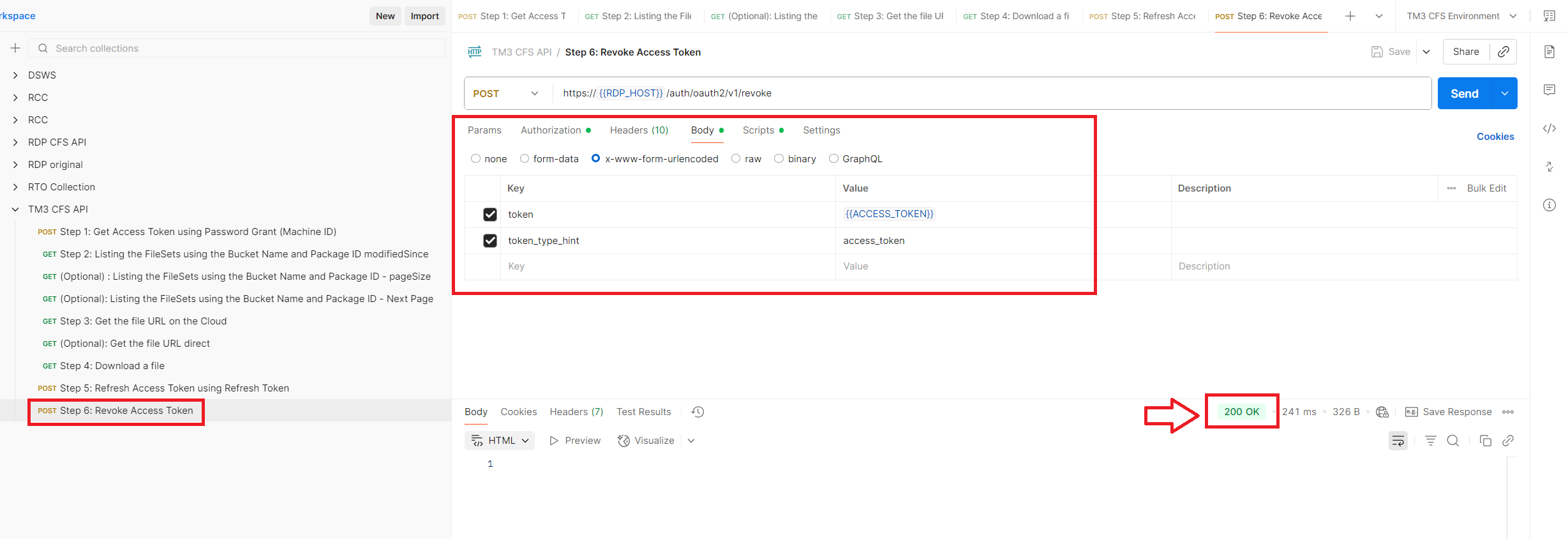 Step 6: Revoke Token to ending the session - Revoke success