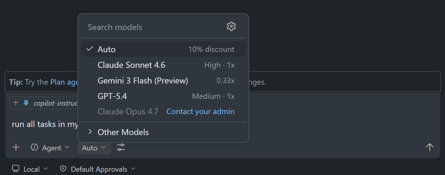 GitHub Copilot Chat select model