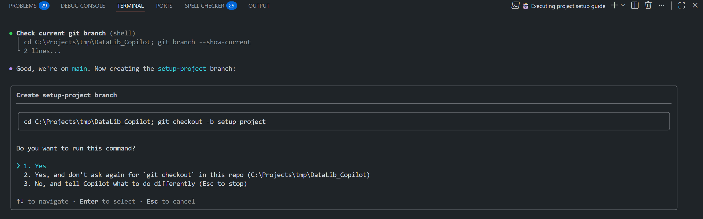 Copilot CLI action request