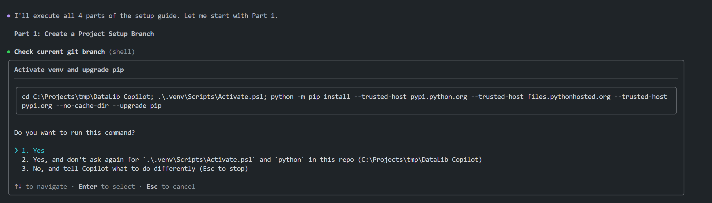 Copilot CLI action request