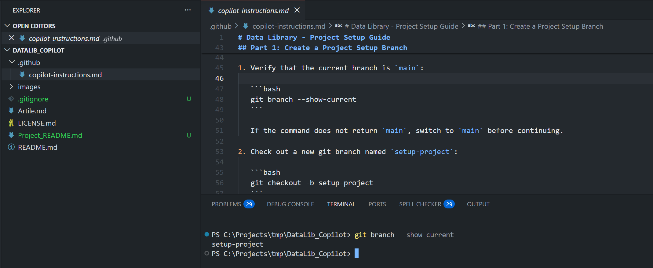 Part 1: Create a Project Setup Branch