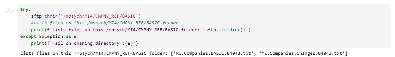 Listing MRN SFTP /mpsych/MI4/CMPNY_REF/BASIC directory