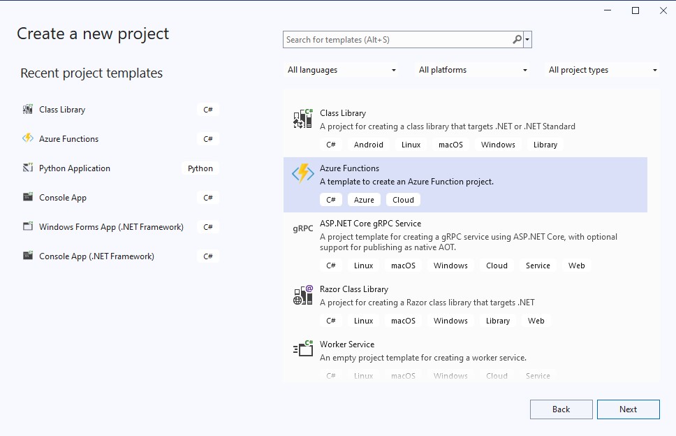 Create new Azure Functions on Visual Studio 2019