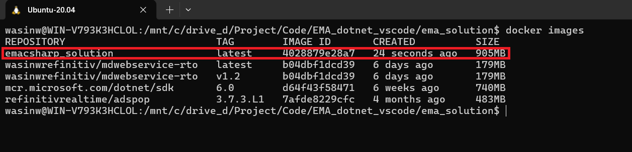 docker images command result