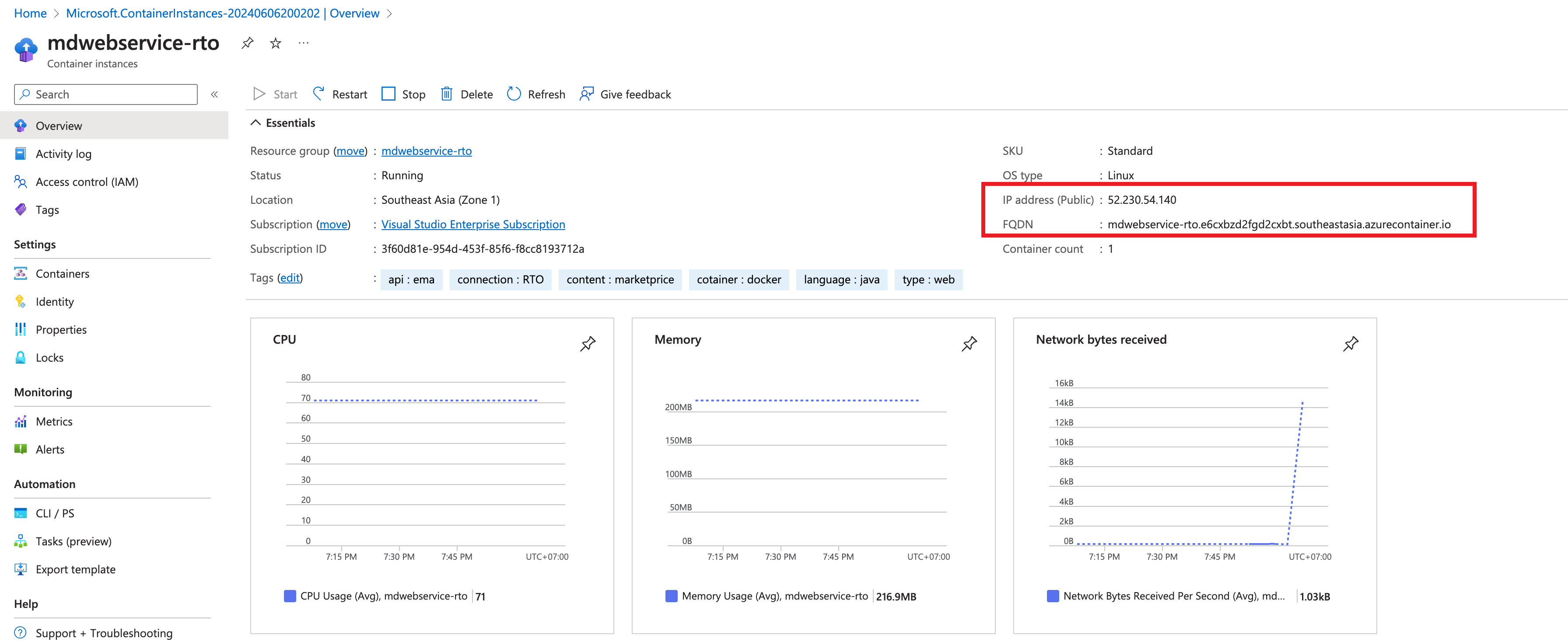 instance resource page