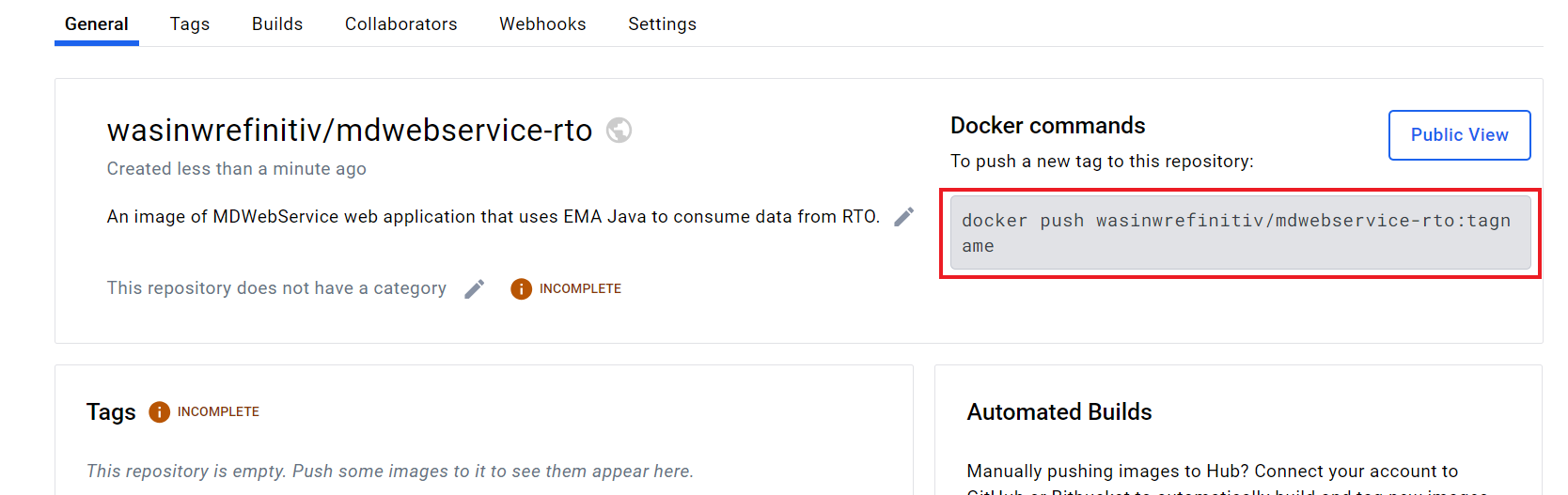 Docker Hub create repository success