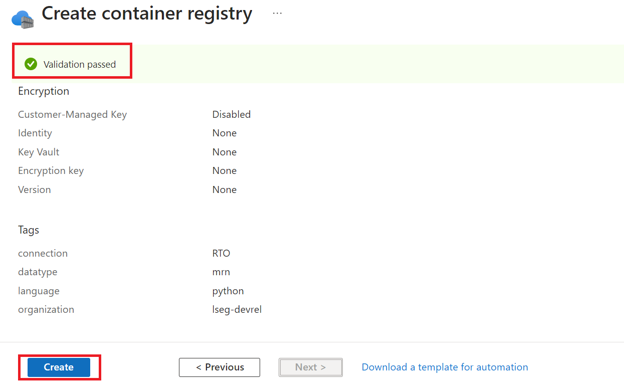 ready to create container registry repo