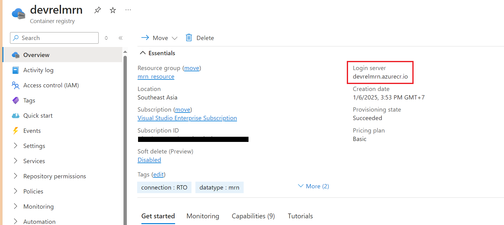 container registry repo information