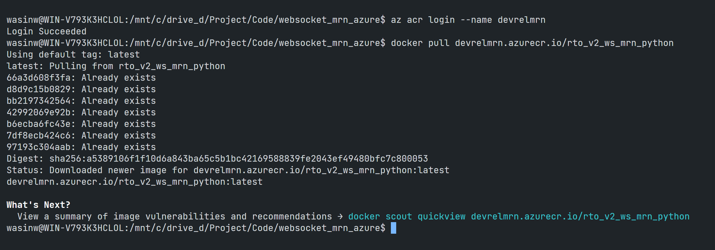 azure cli re-login to azure account, and pull image from container registry succeed")