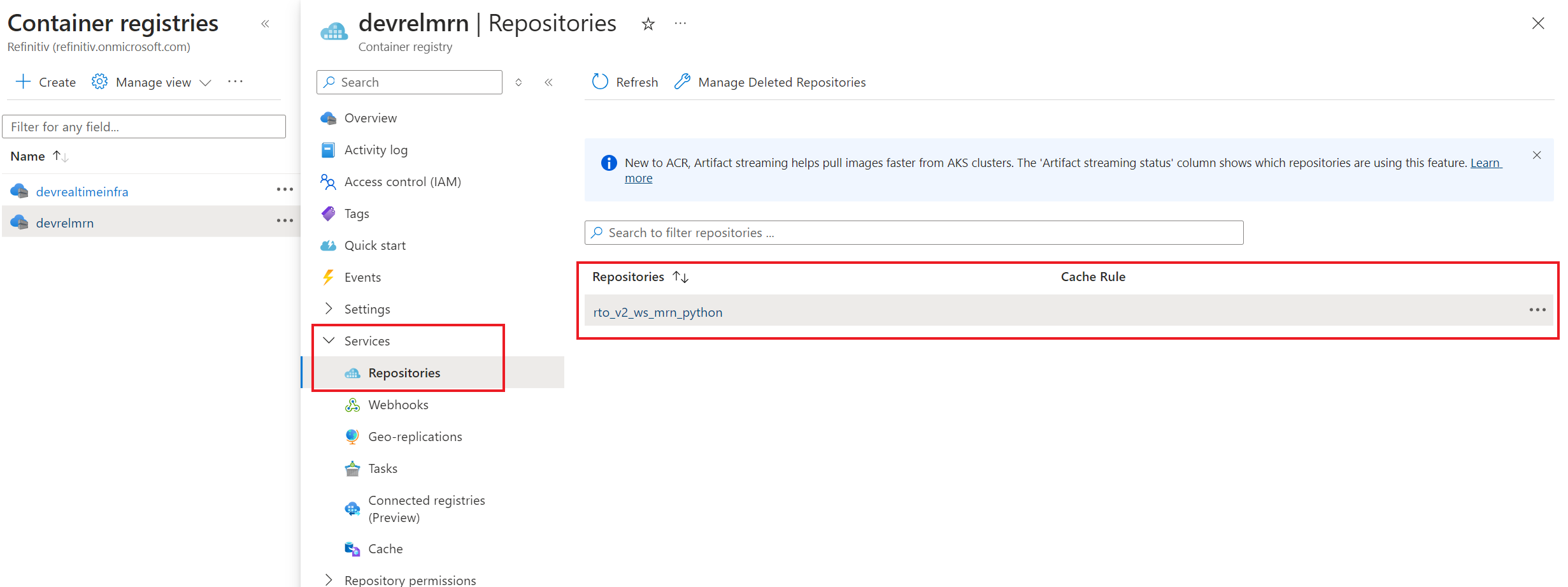 the pushed image on Azure container registry repo