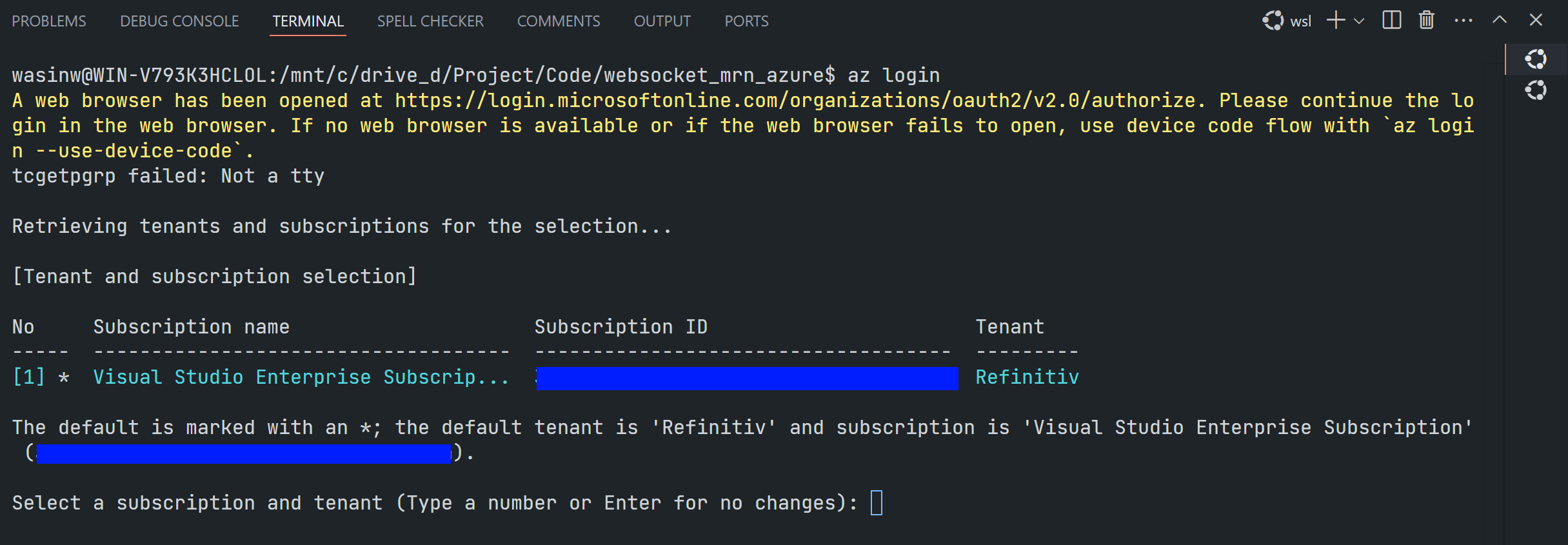azure subscription setting