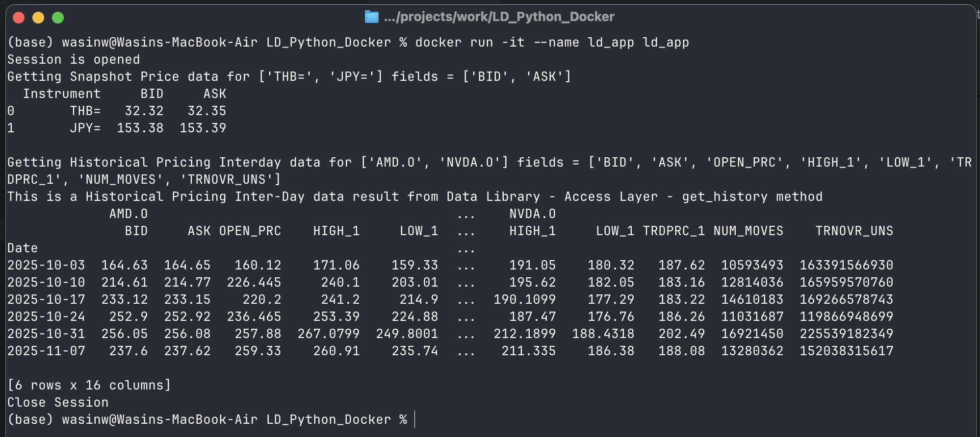 docker container run result