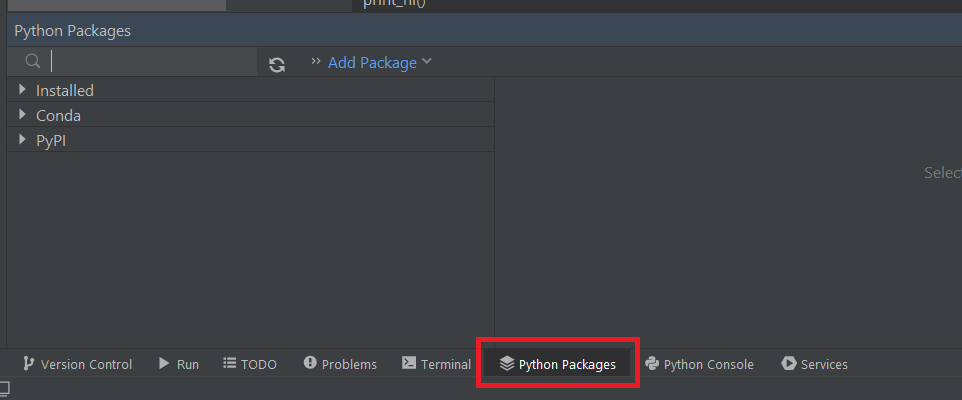 PyCharm Package tool window