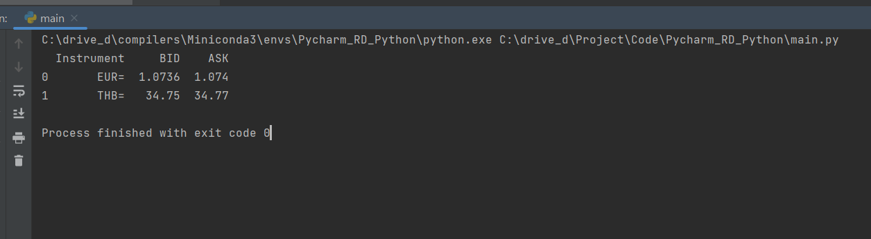PyCharm with RD Run Result