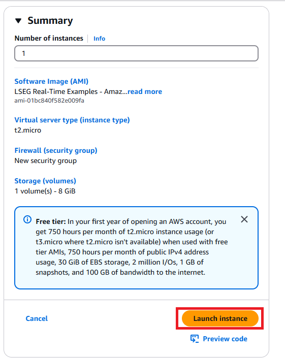 instance creation summary
