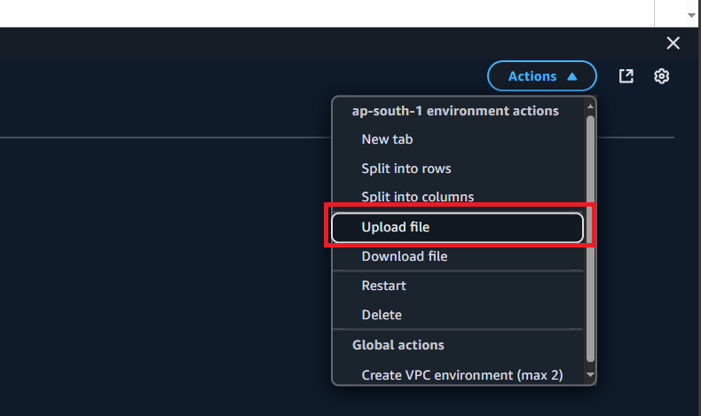 upload key pair to CloudShell