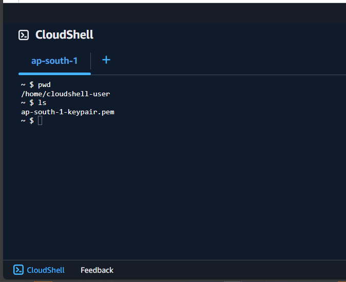 upload key pair to CloudShell