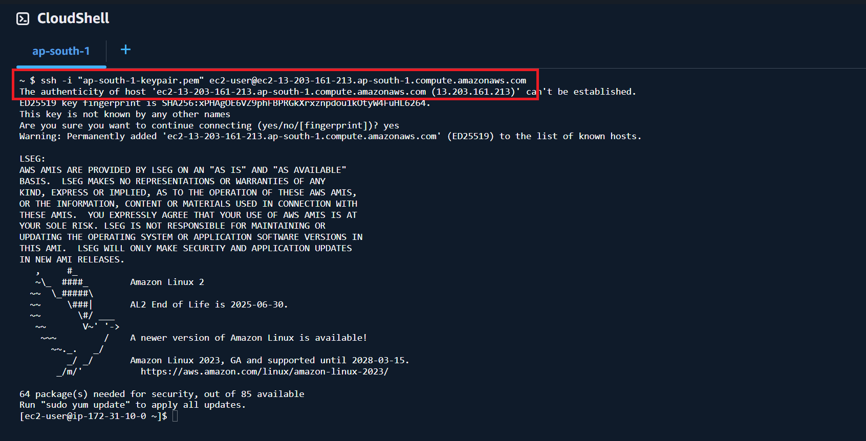 ssh from CloudShell to instance