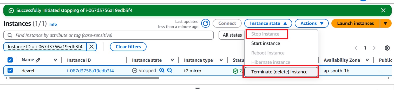 stop and terminate your instance