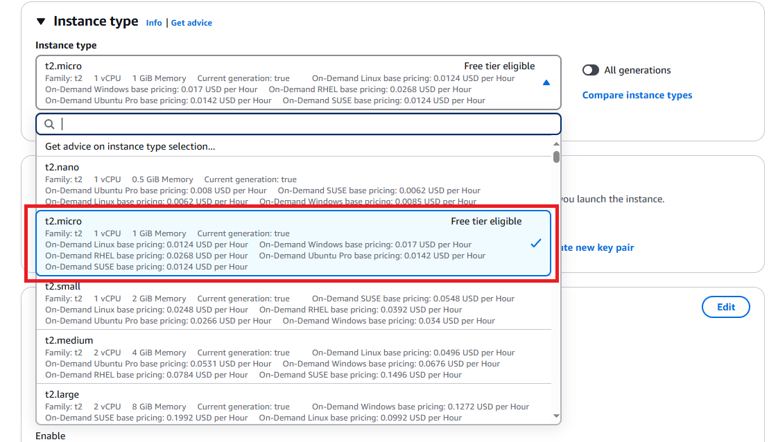 select instance types