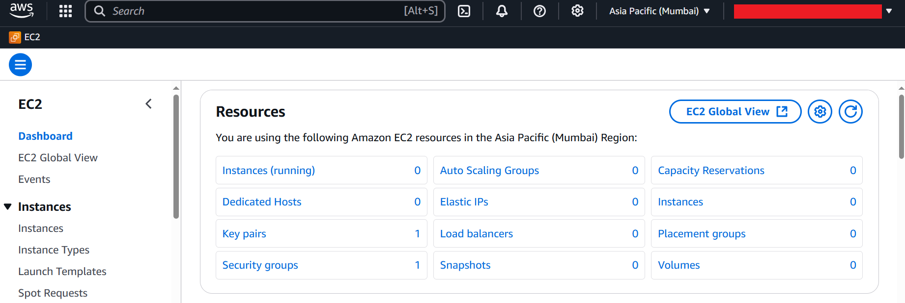 AWS EC2 service page
