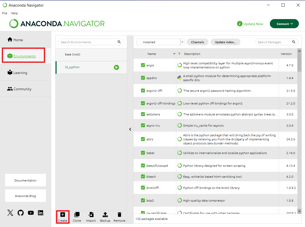 Open Environment menu on Anaconda Navigator