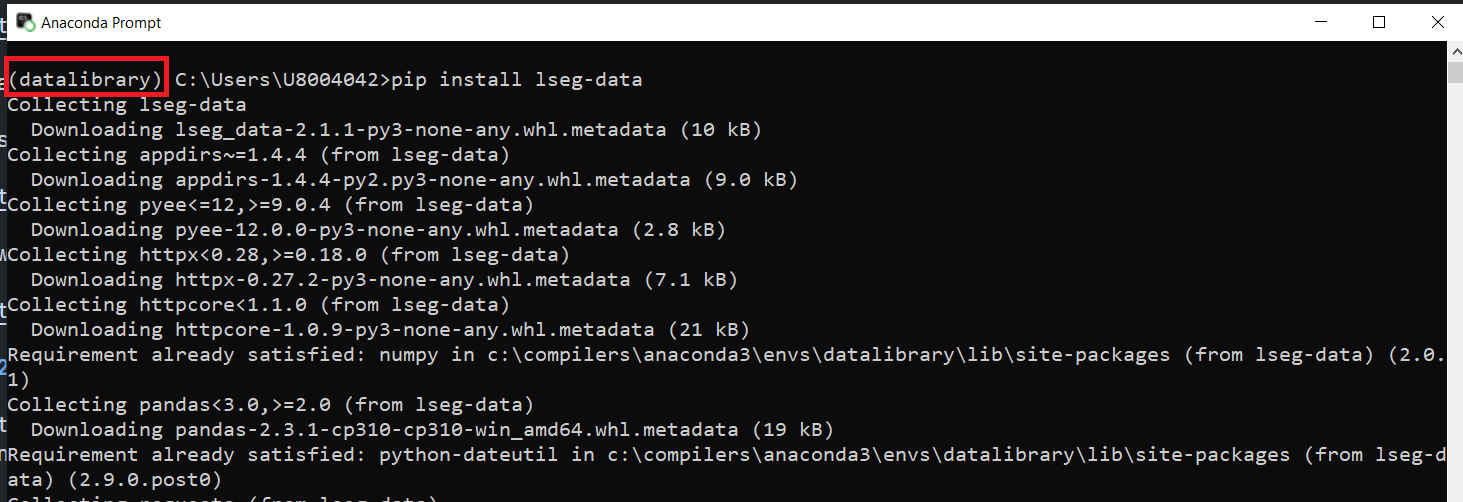 install data library for Python with pip on conda environment