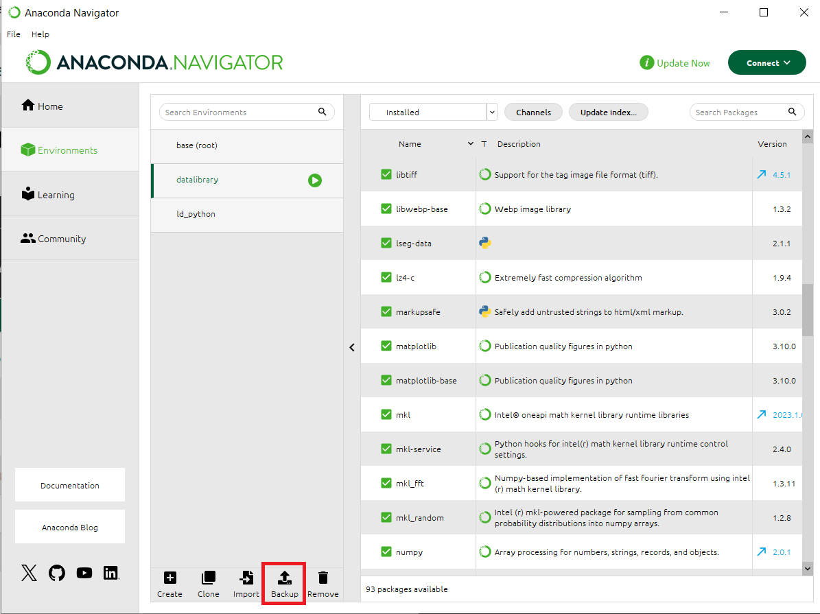 backend conda environment via Anaconda navigator