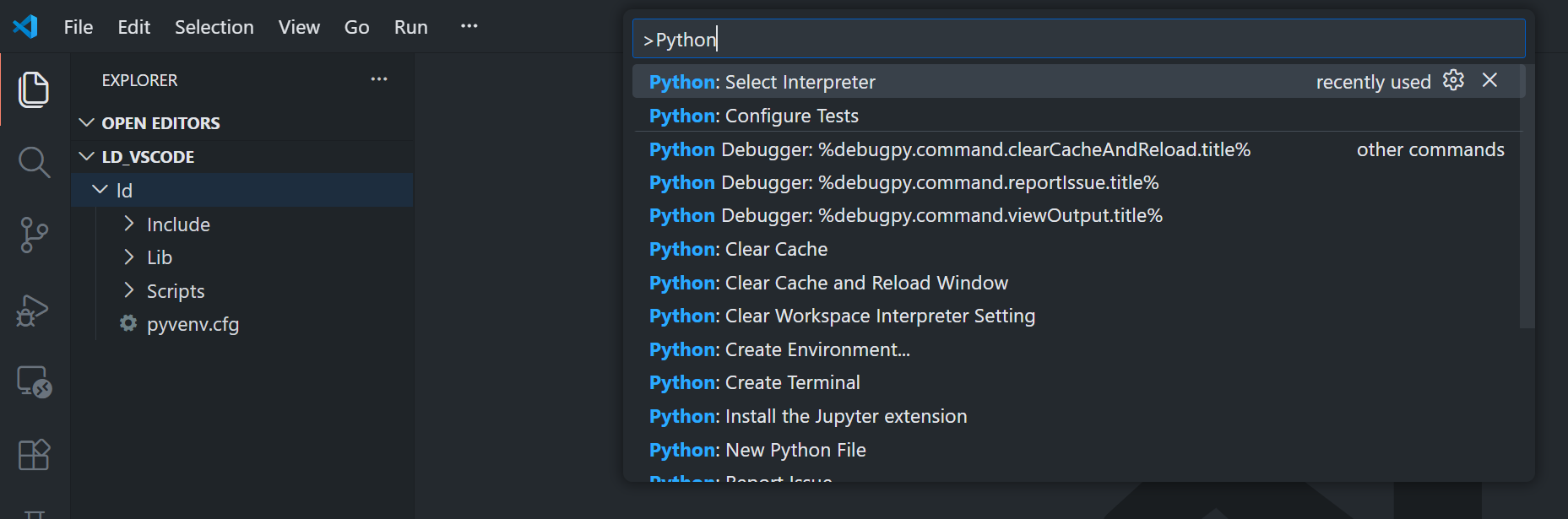 Select venv in VS Code